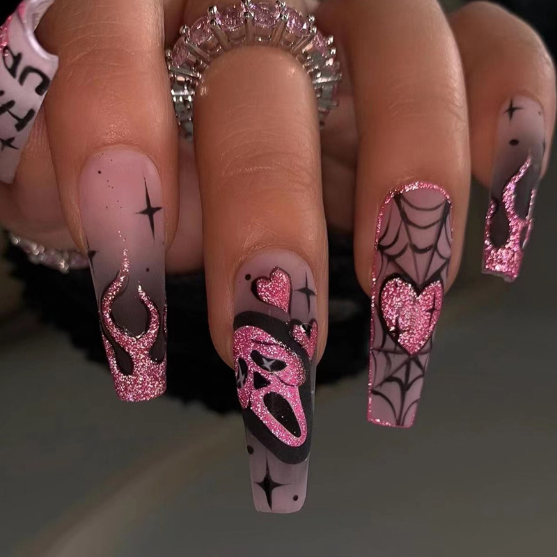 Nail Art Gliter - 24 шт. розовых накладных ногтей с