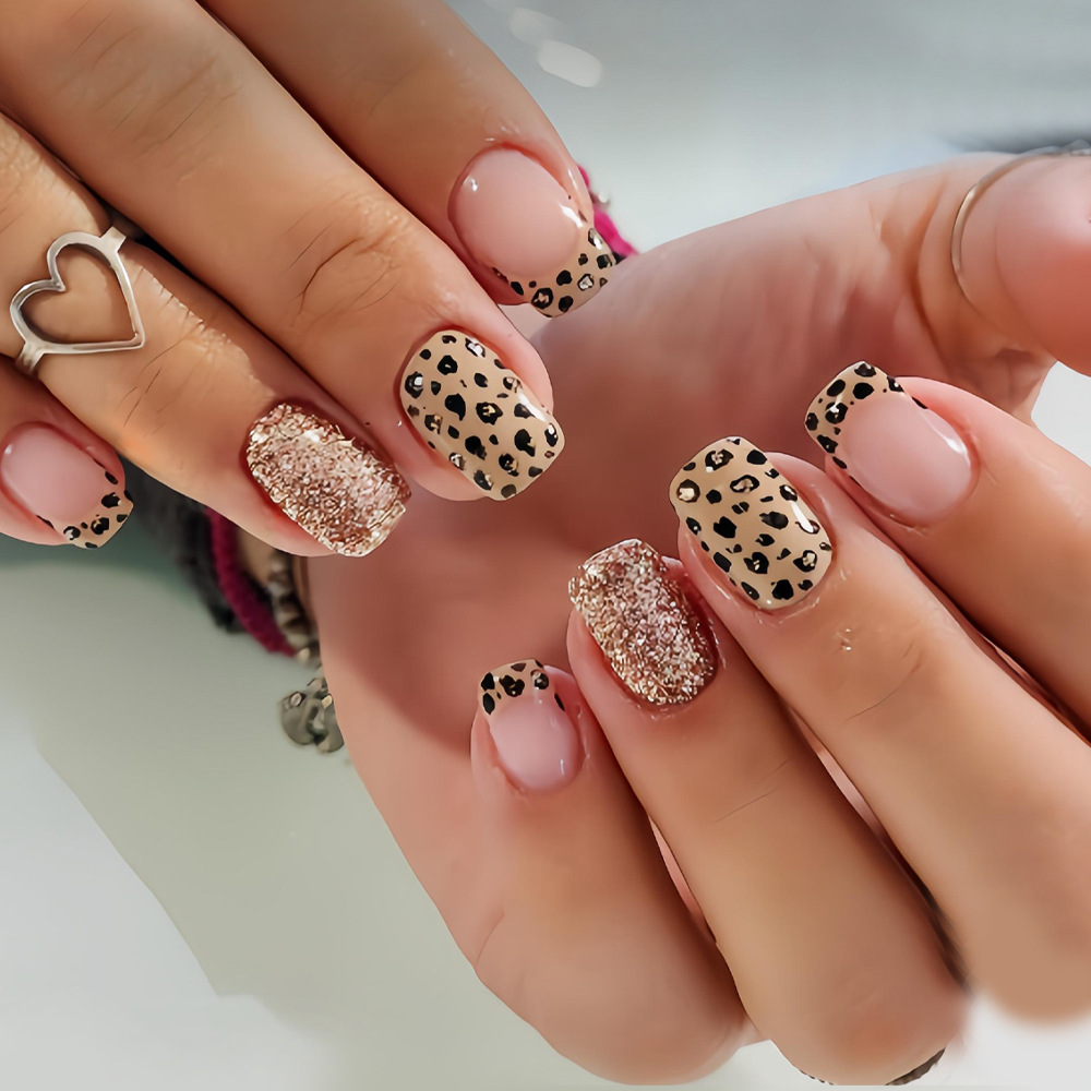 Nail Art Leopard - Короткие длинные накладные ногти для женщин