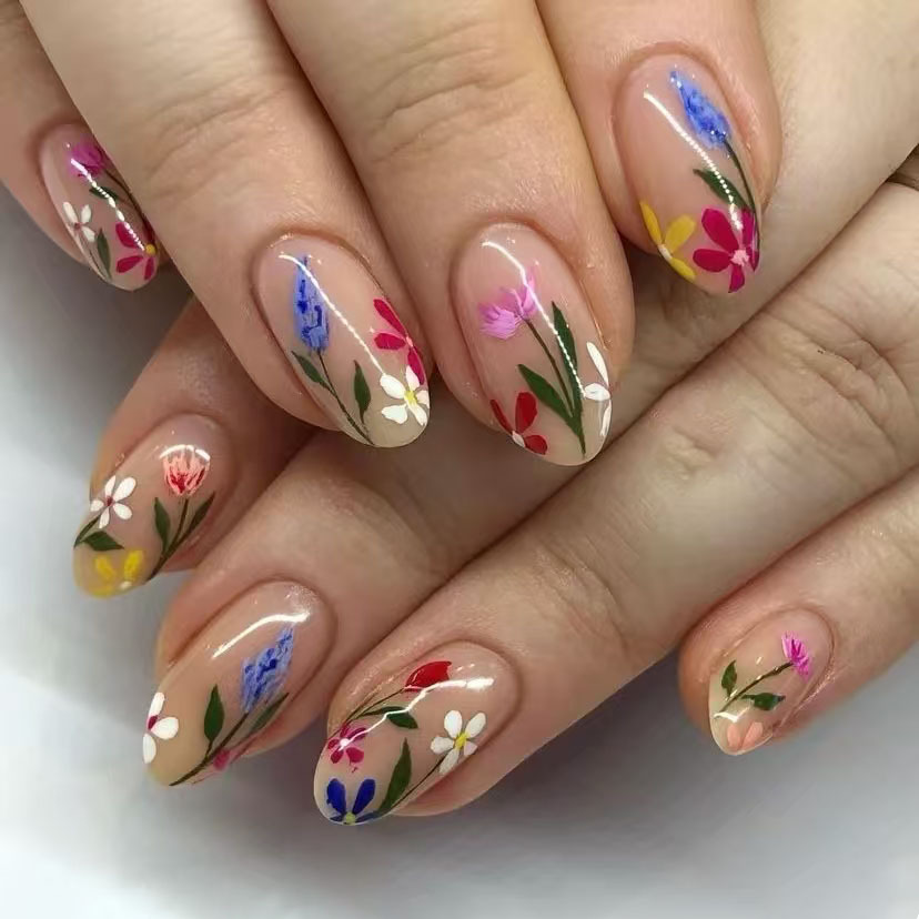 Nail Art Press On - 24 шт., простые миндалевидные ногти, свежий
