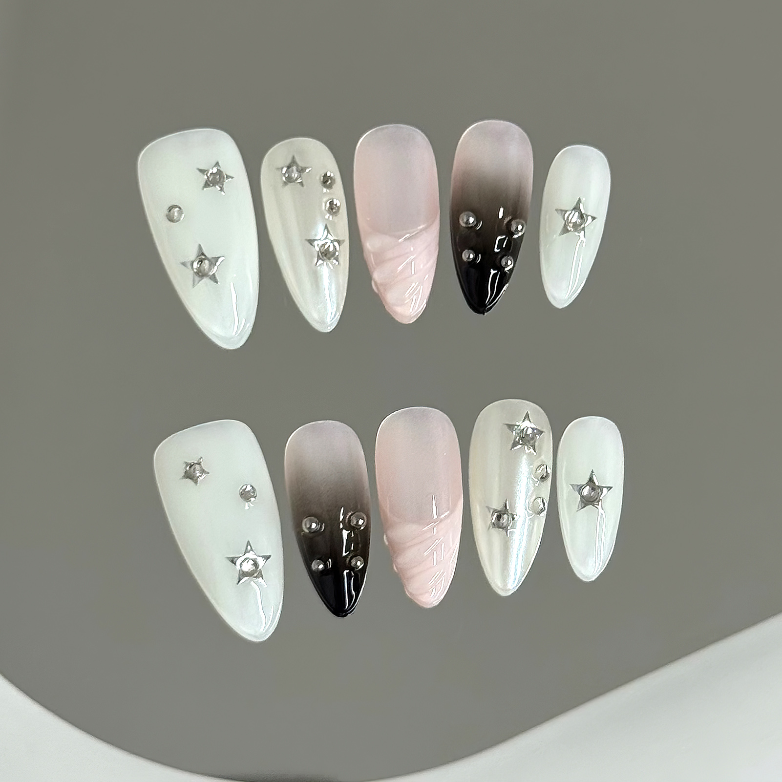 Nail Art Wedding - 10 шт., миндалевидные накладные ногти, блестящие
