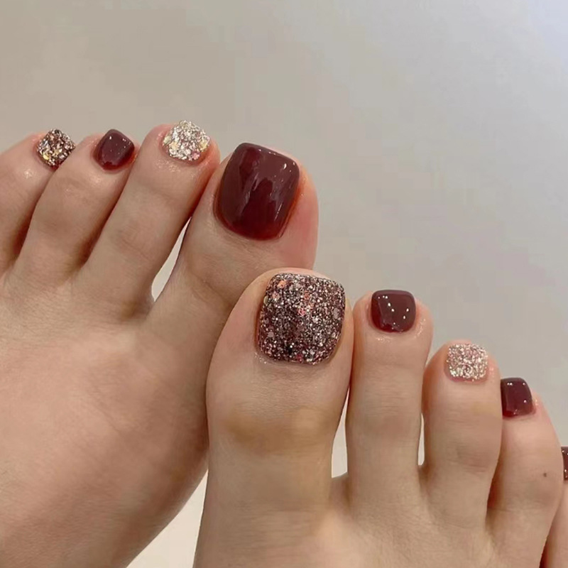 Nail Art Gliter - 24 шт. винно-красных коротких квадратных накладных