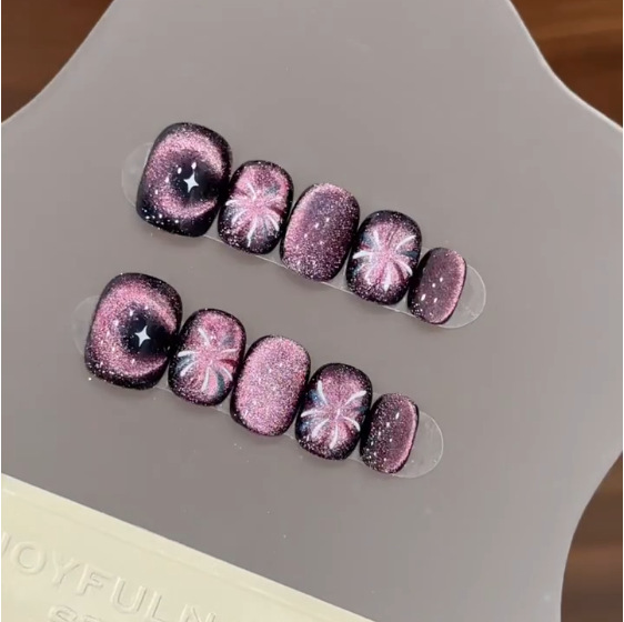 Nail Art Eye Cat - 10 шт. фиолетовые короткие круглые ногти