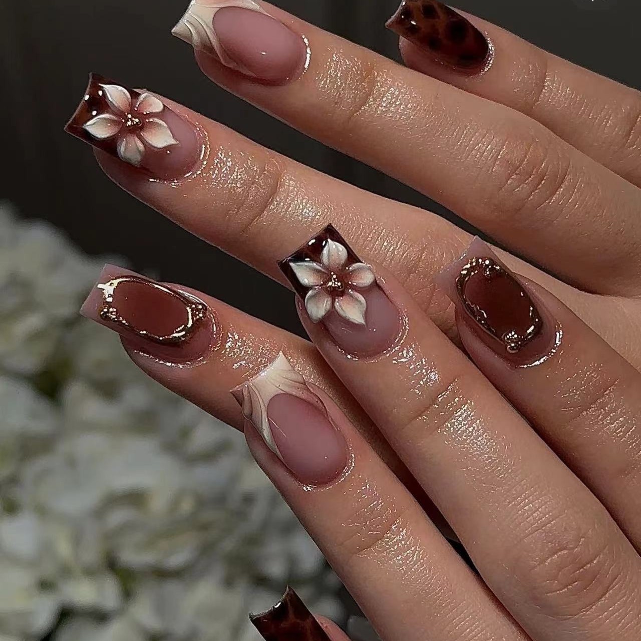 Nail Art Leopard - Короткие квадратные накладные ногти для женщин