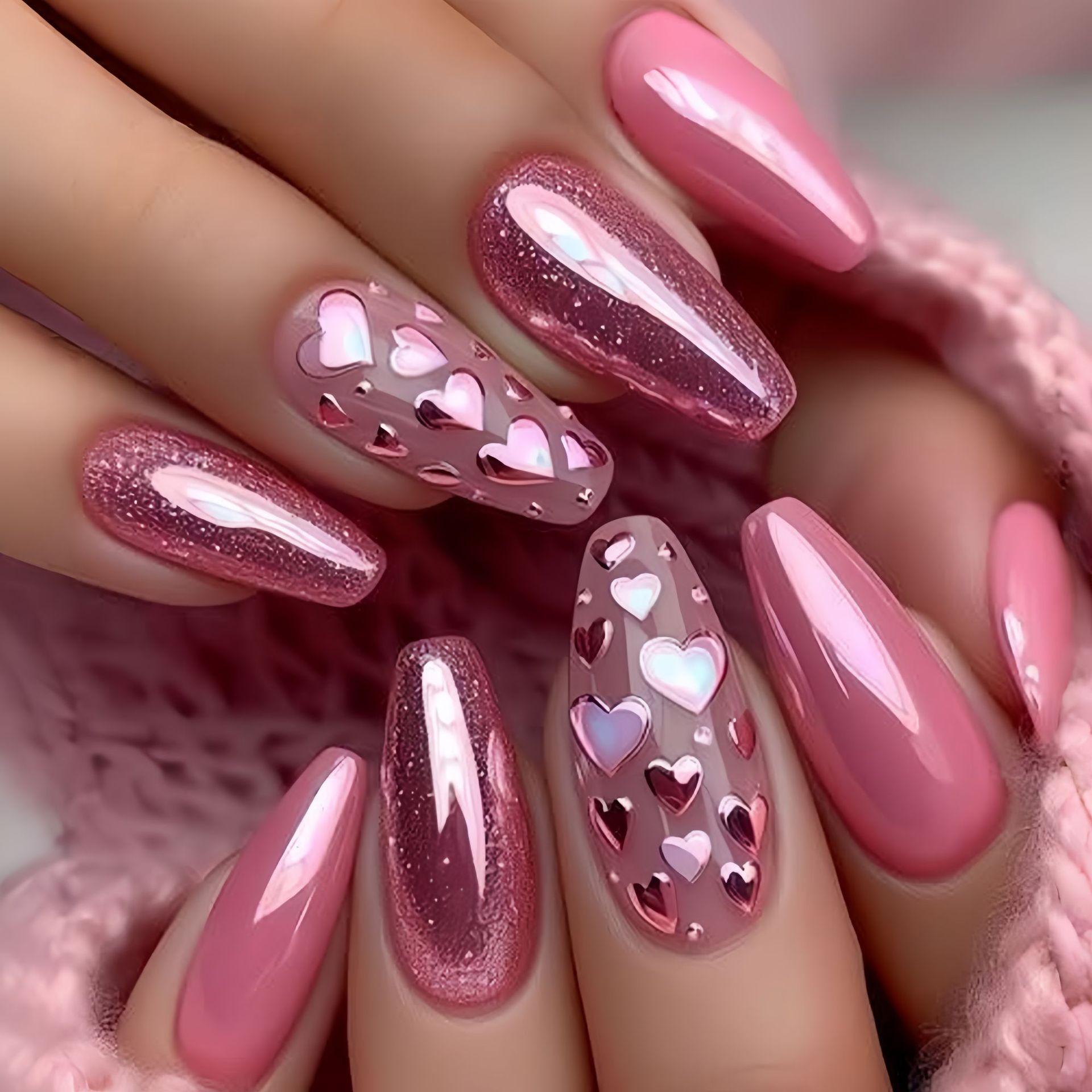 Nail Art Wedding - Накладные ногти средней длины с розово-голубым