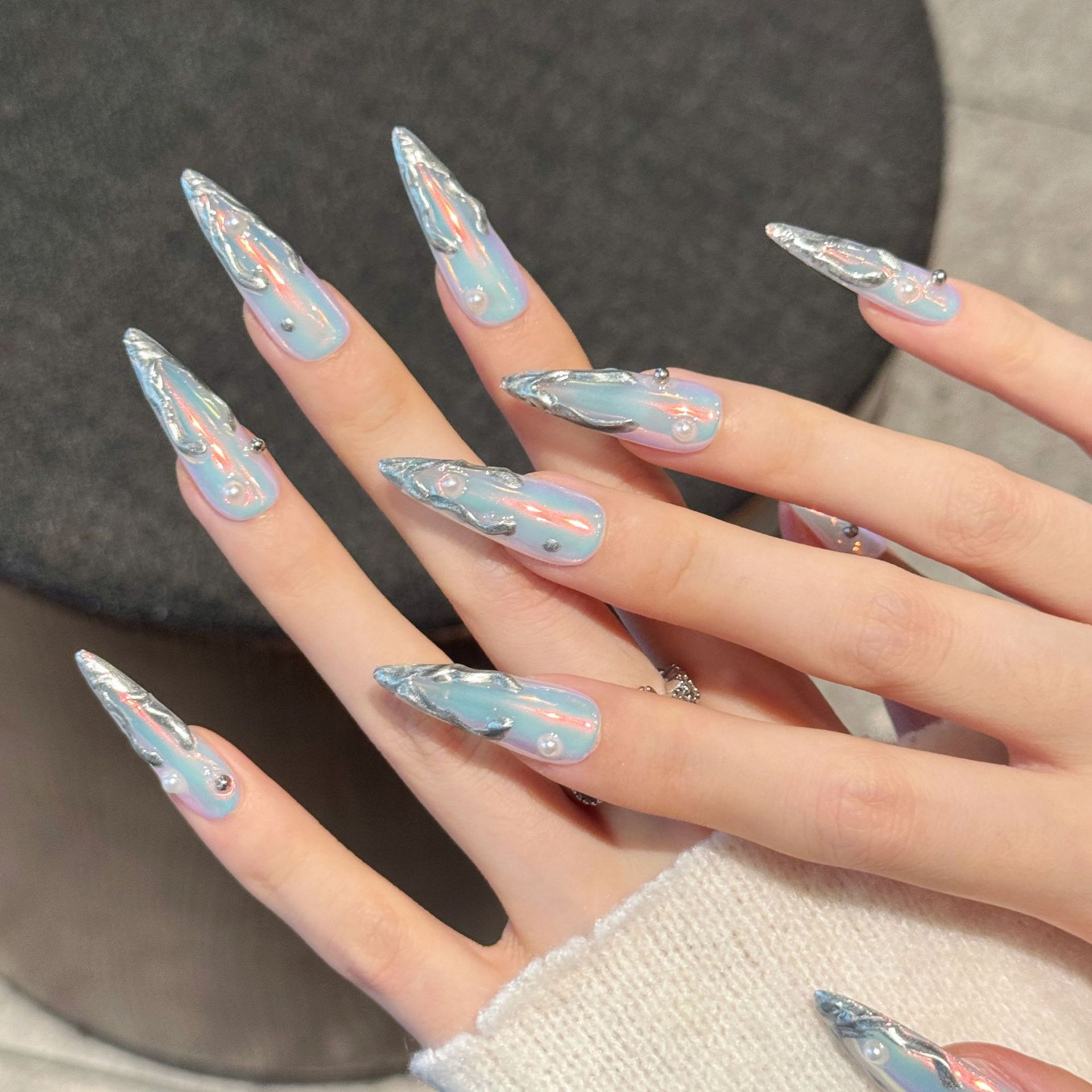 10 шт., серебряные длинные нак – обзор и цена Nail Art Press On